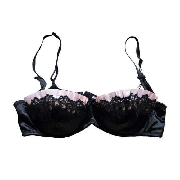 Victoria's Secret 36B Sexy Little Thing Push Up Bra Pink Black Lace Pinup Wired - Picture 1 of 9